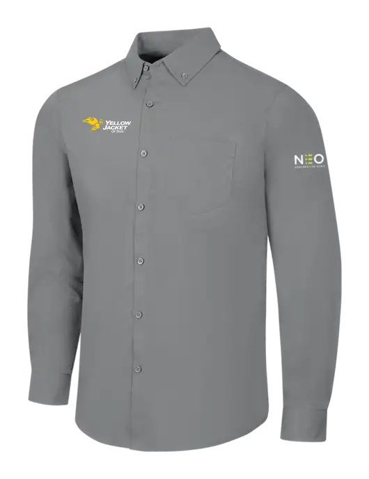 Medium Grey Long Sleeve Carefree Poplin Shirt w/Yellow Jacket Logo, Neon Logo