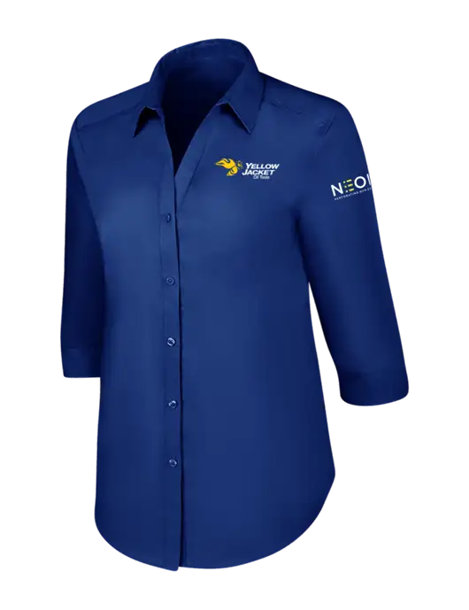 Womens Royal 3/4 Sleeve Carefree Poplin Shirt w/Yellow Jacket Logo, Neon Logo