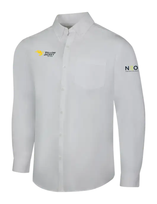 White Long Sleeve Carefree Poplin Shirt w/Yellow Jacket Logo, Neon Logo