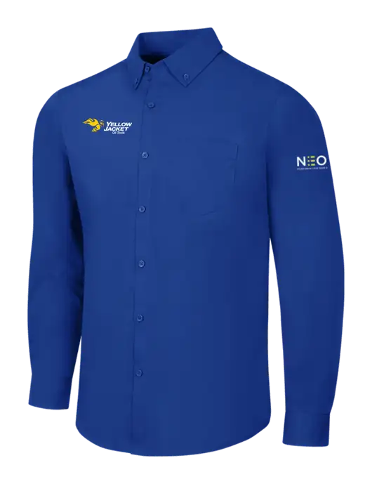 Dark Royal Long Sleeve Carefree Poplin Shirt w/Yellow Jacket Logo, Neon Logo