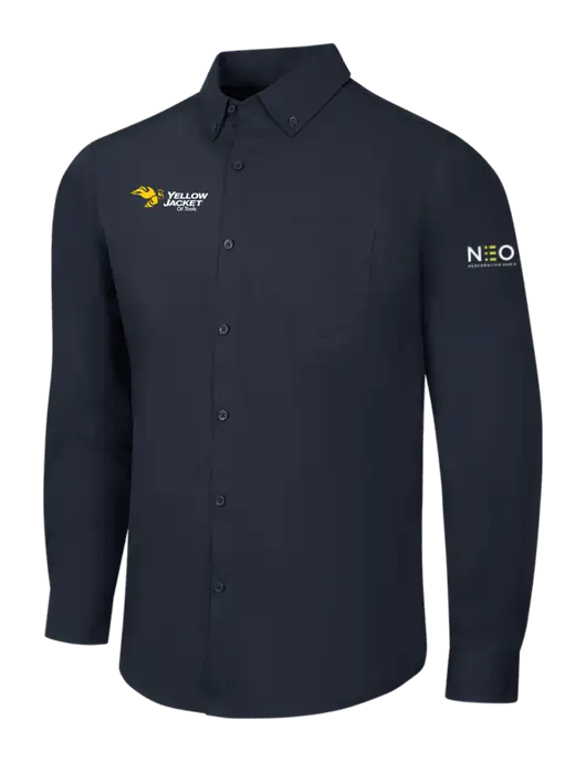 Navy Long Sleeve Carefree Poplin Shirt w/Yellow Jacket Logo, Neon Logo
