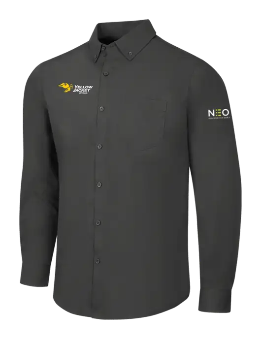 Dark Grey Long Sleeve Carefree Poplin Shirt w/Yellow Jacket Logo, Neon Logo