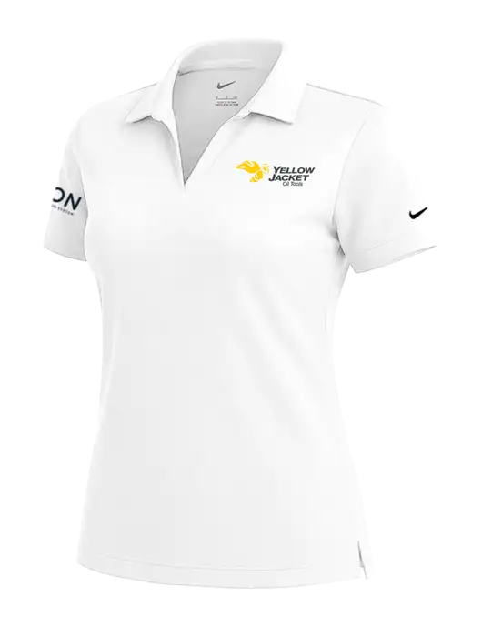 NIKE White Womens Dri-Fit Micro Pique Polo w/Yellow Jacket Logo, Neon Logo