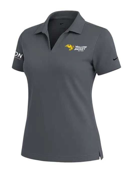 NIKE Dark Grey Womens Dri-Fit Micro Pique Polo w/Yellow Jacket Logo, Neon Logo