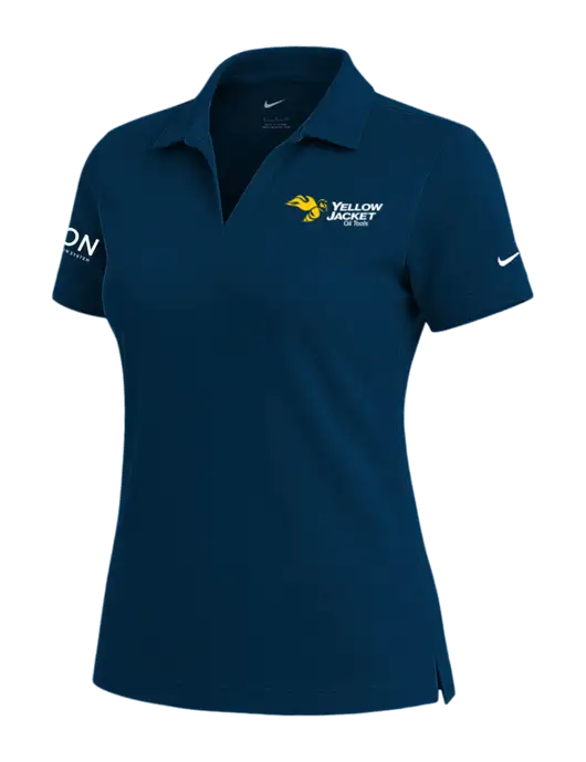 NIKE Navy Womens Dri-Fit Micro Pique Polo w/Yellow Jacket Logo, Neon Logo
