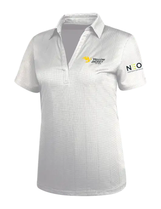 White Womens Performance Fine Jacquard Polo w/Yellow Jacket Logo, Neon Logo