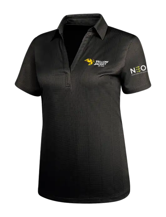 Black Womens Performance Fine Jacquard Polo w/Yellow Jacket Logo, Neon Logo