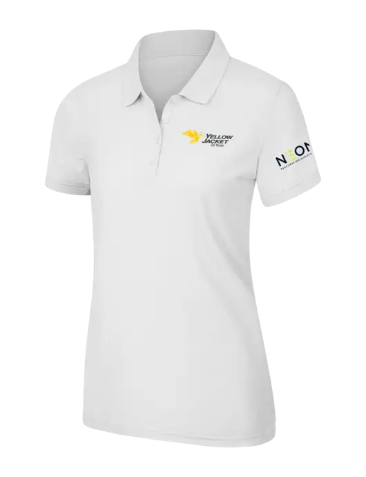 White Womens Core Classic Pique Polo w/Yellow Jacket Logo, Neon Logo