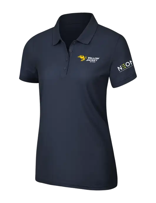 Navy Blue Womens Core Classic Pique Polo w/Yellow Jacket Logo, Neon Logo