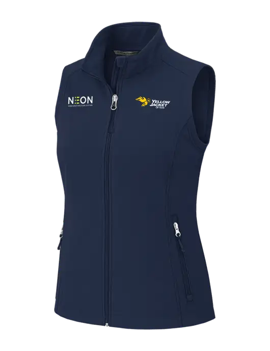 Navy Womens Core Soft Shell Vest w/Yellow Jacket Logo, Neon Logo