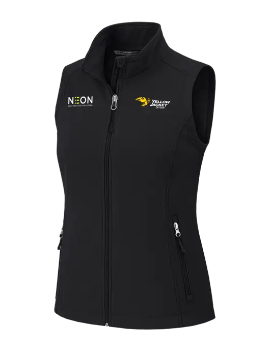 Black Womens Core Soft Shell Vest w/Yellow Jacket Logo, Neon Logo