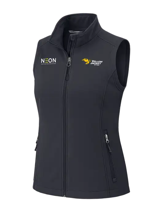 Charcoal Grey Womens Core Soft Shell Vest w/Yellow Jacket Logo, Neon Logo