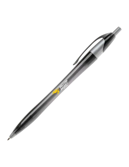 Novella Translucent Black/Silver Jewel Pen - Blue Ink w/Yellow Jacket Logo, Neon Logo