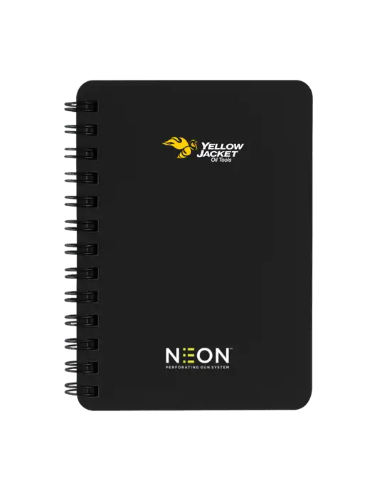 Sturdy Black Hardcover Notebook, 5.25 x 7 w/Yellow Jacket Logo, Neon Logo
