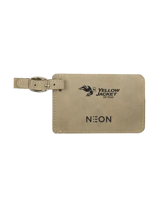 Tan Leatherette Luggage Tag w/Yellow Jacket Logo, Neon Logo