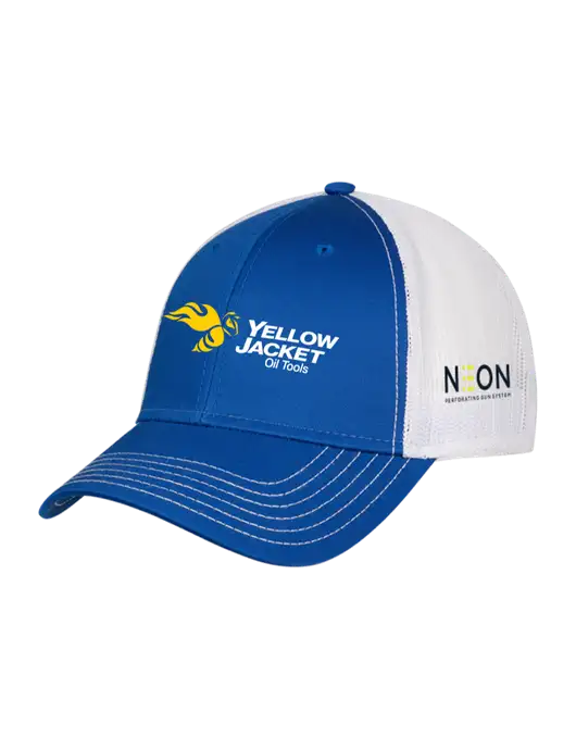 Royal/White Mesh Trucker Cap Snap Back w/Yellow Jacket Logo, Neon Logo