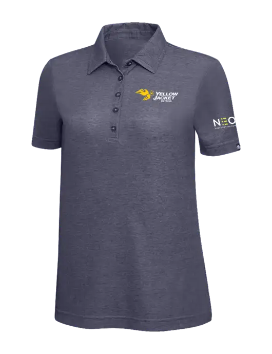 TravisMathew Navy Heather Womens Oceanside Polo w/Yellow Jacket Logo, Neon Logo