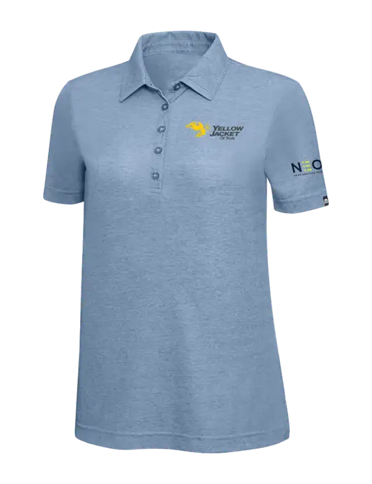 TravisMathew Slate Blue Heather Womens Oceanside Polo w/Yellow Jacket Logo, Neon Logo