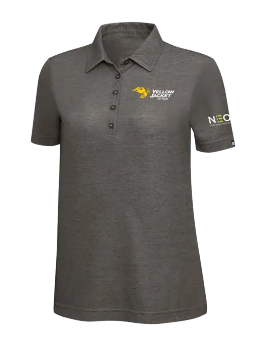 TravisMathew Black Heather Womens Oceanside Polo w/Yellow Jacket Logo, Neon Logo