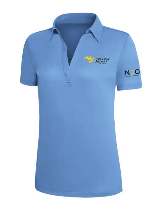 Carolina Blue Silk Touch Womens Performance Polo w/Yellow Jacket Logo, Neon Logo