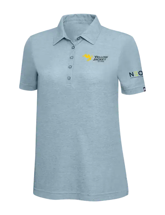 TravisMathew Light Blue Heather Womens  Oceanside Polo w/Yellow Jacket Logo, Neon Logo