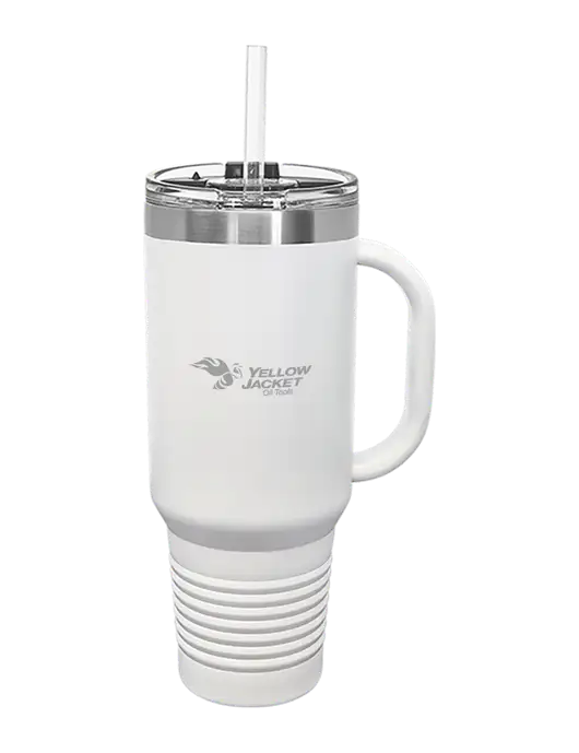 Polar Camel 40 oz. Powder Coated Vacuum Insulated White Travel Mug with Straw w/Yellow Jacket Logo, Neon Logo