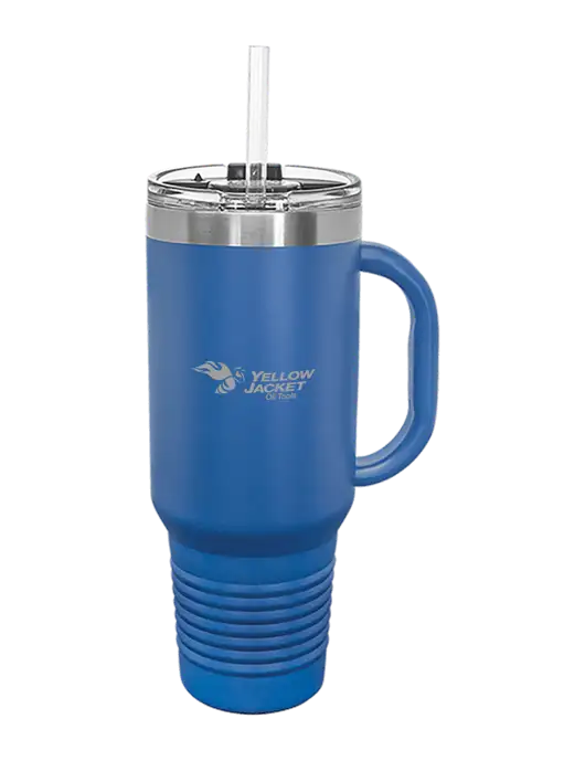 Polar Camel 40 oz. Powder Coated Vacuum Insulated Royal Travel Mug with Straw w/Yellow Jacket Logo, Neon Logo