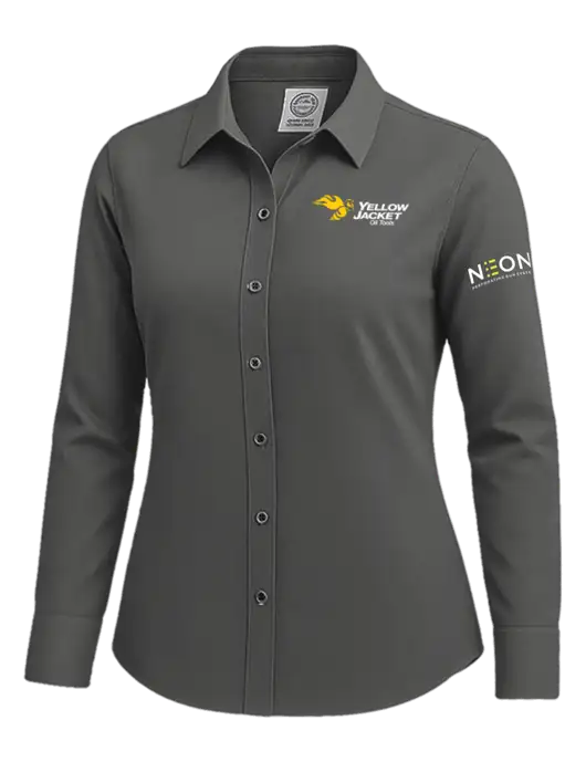 Brooks Brothers Womens Dark Grey Wrinkle-Free Stretch Nailhead Shirt w/Yellow Jacket Logo, Neon Logo