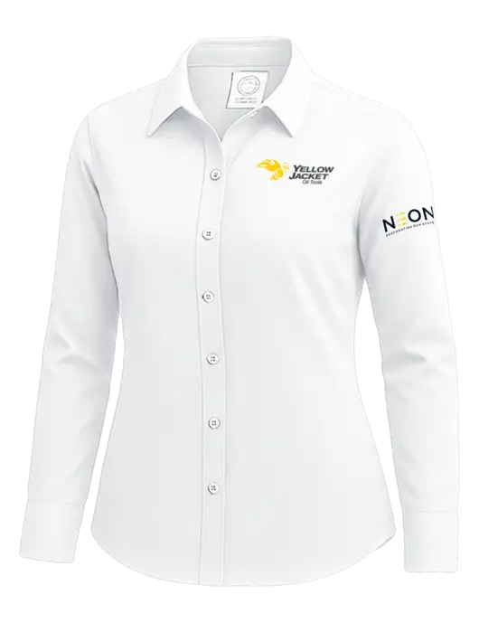 Brooks Brothers Womens White Wrinkle-Free Stretch Nailhead Shirt w/Yellow Jacket Logo, Neon Logo