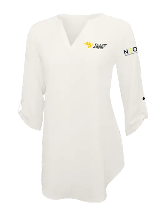Ivory Womens 3/4 Sleeve Tunic Blouse w/Yellow Jacket Logo, Neon Logo