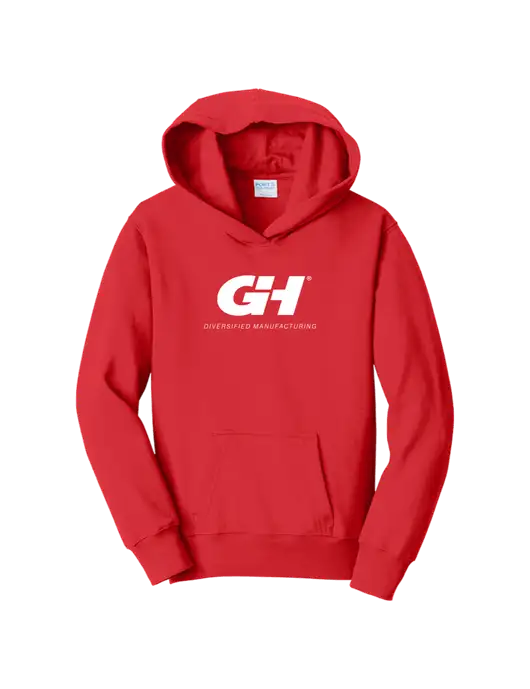 Youth Bright Red 8.5 oz Ring Spun Pullover Hooded Sweatshirt w/G&H Logo