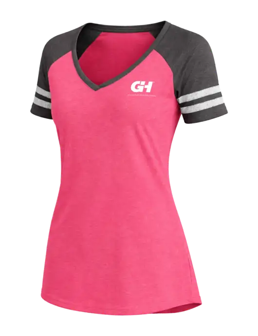 Womens Fucia Heather/Charcoal Heather V-Neck Game Tee w/G&H Logo