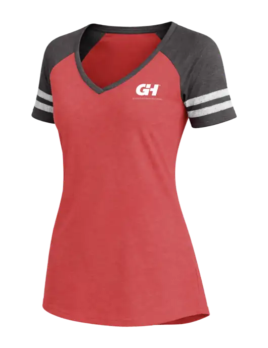 Womens Red Heather/Charcoal Heather V-Neck Game Tee w/G&H Logo