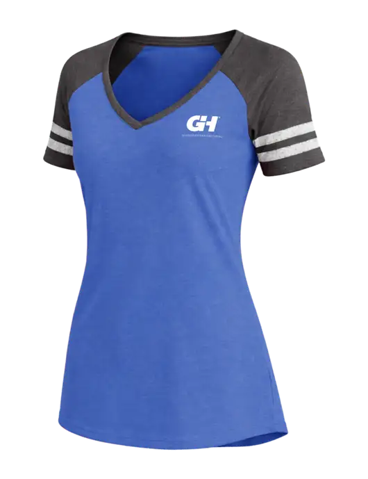 Womens Royal Heather/Charcoal Heather V-Neck Game Tee w/G&H Logo