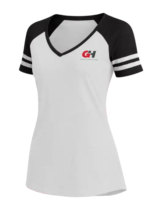 Womens White/Black V-Neck Game Tee w/G&H Logo