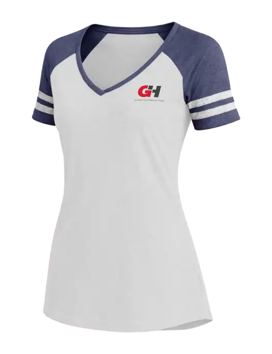 Womens White/Navy Heather V-Neck Game Tee w/G&H Logo