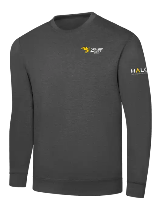 Charcoal 7.8 oz Ring Spun Crew Sweatshirt w/Yellow Jacket Logo, HALO Logo