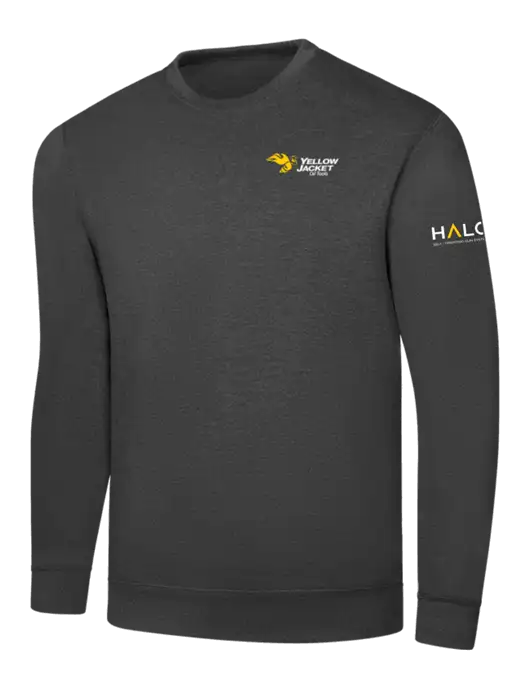 Dark Heather Grey 7.8 oz Ring Spun Crew Sweatshirt w/Yellow Jacket Logo, HALO Logo