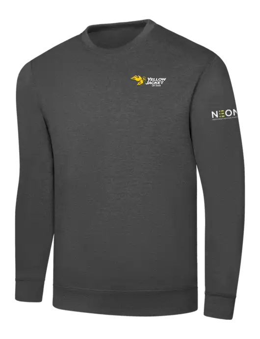 Charcoal 7.8 oz Ring Spun Crew Sweatshirt w/Yellow Jacket Logo, Neon Logo
