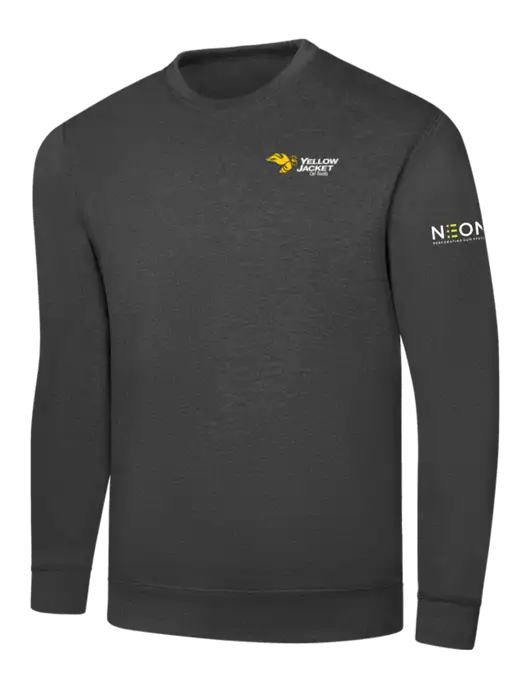 Dark Heather Grey 7.8 oz Ring Spun Crew Sweatshirt w/Yellow Jacket Logo, Neon Logo
