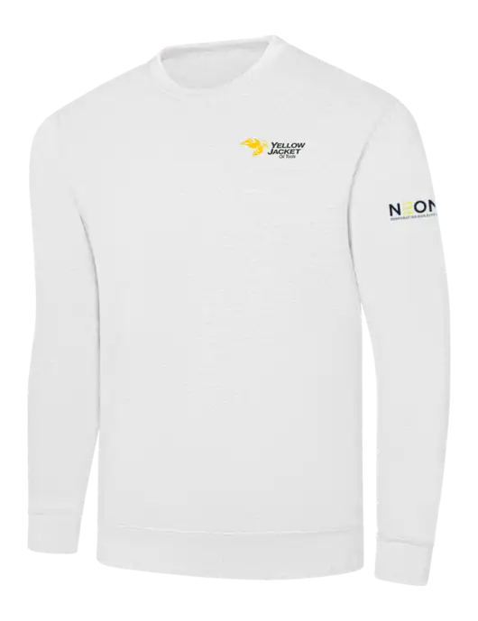 White 7.8 oz Ring Spun Crew Sweatshirt w/Yellow Jacket Logo, Neon Logo