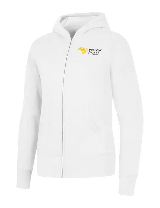 White Womens Core Fleece Full-Zip Hooded Sweatshirt w/Yellow Jacket Logo