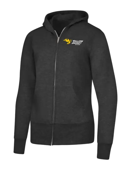 Dark Heather Grey Womens Core Fleece Full-Zip Hooded Sweatshirt w/Yellow Jacket Logo