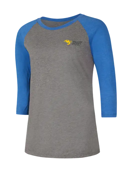 Womens Simply Soft 3/4 Sleeve Royal Frost/Grey Ring Spun Cotton T-Shirt w/Yellow Jacket Logo